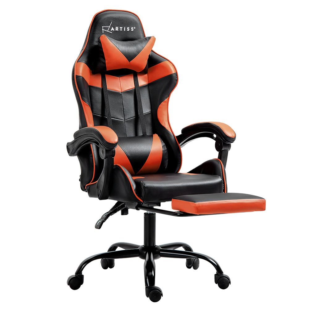 Artiss Gaming Office Chair Executive Computer Leather Chairs Footrest Orange-0