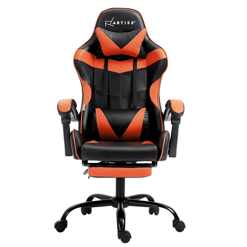 Artiss Gaming Office Chair Executive Computer Leather Chairs Footrest Orange-2