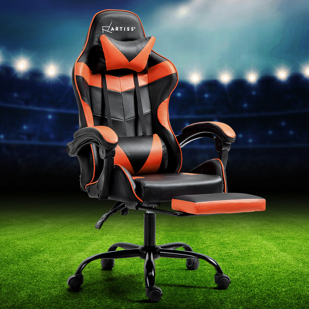 Artiss Gaming Office Chair Executive Computer Leather Chairs Footrest Orange-4