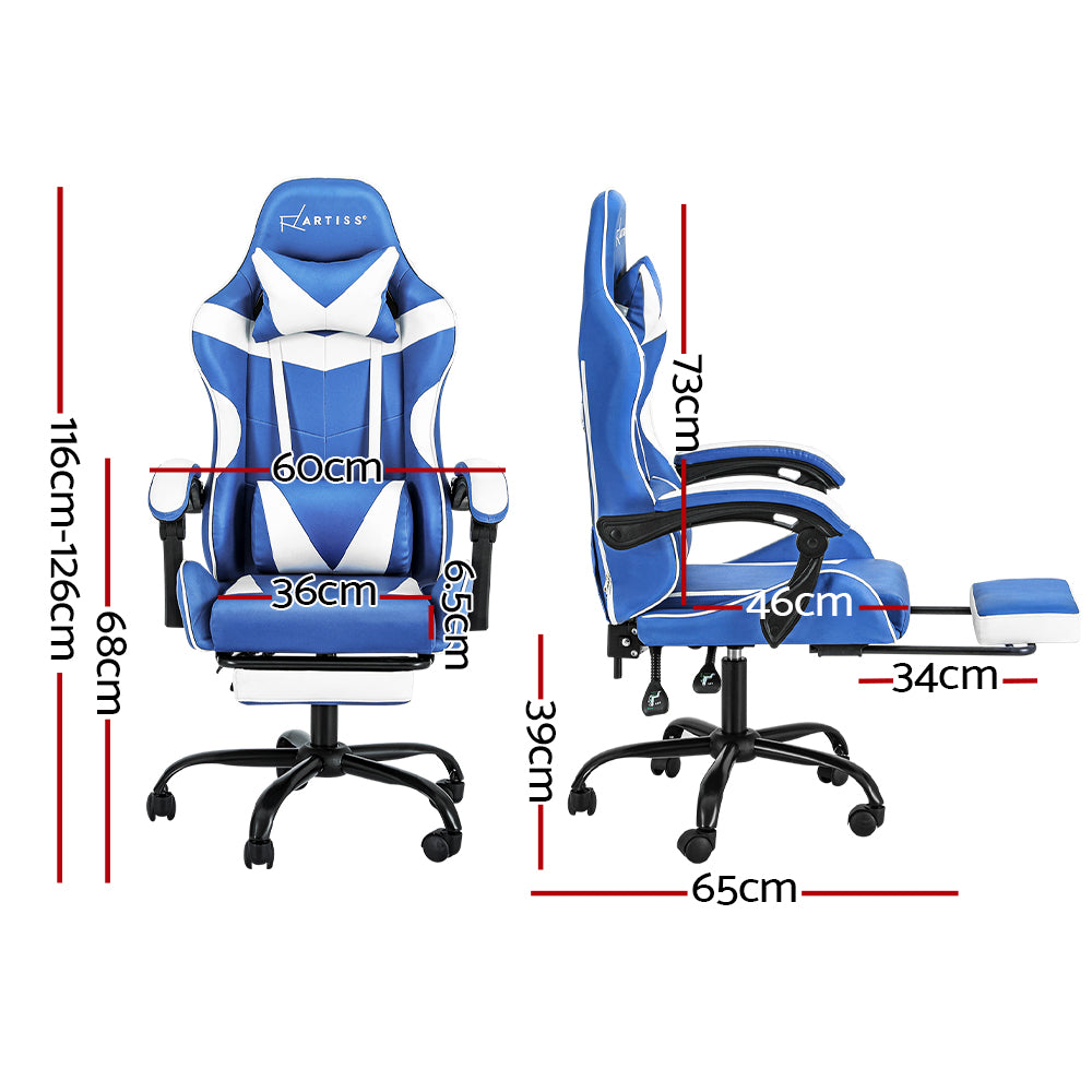 Artiss Gaming Office Chair Executive Computer Leather Chairs Footrest Blue White-1