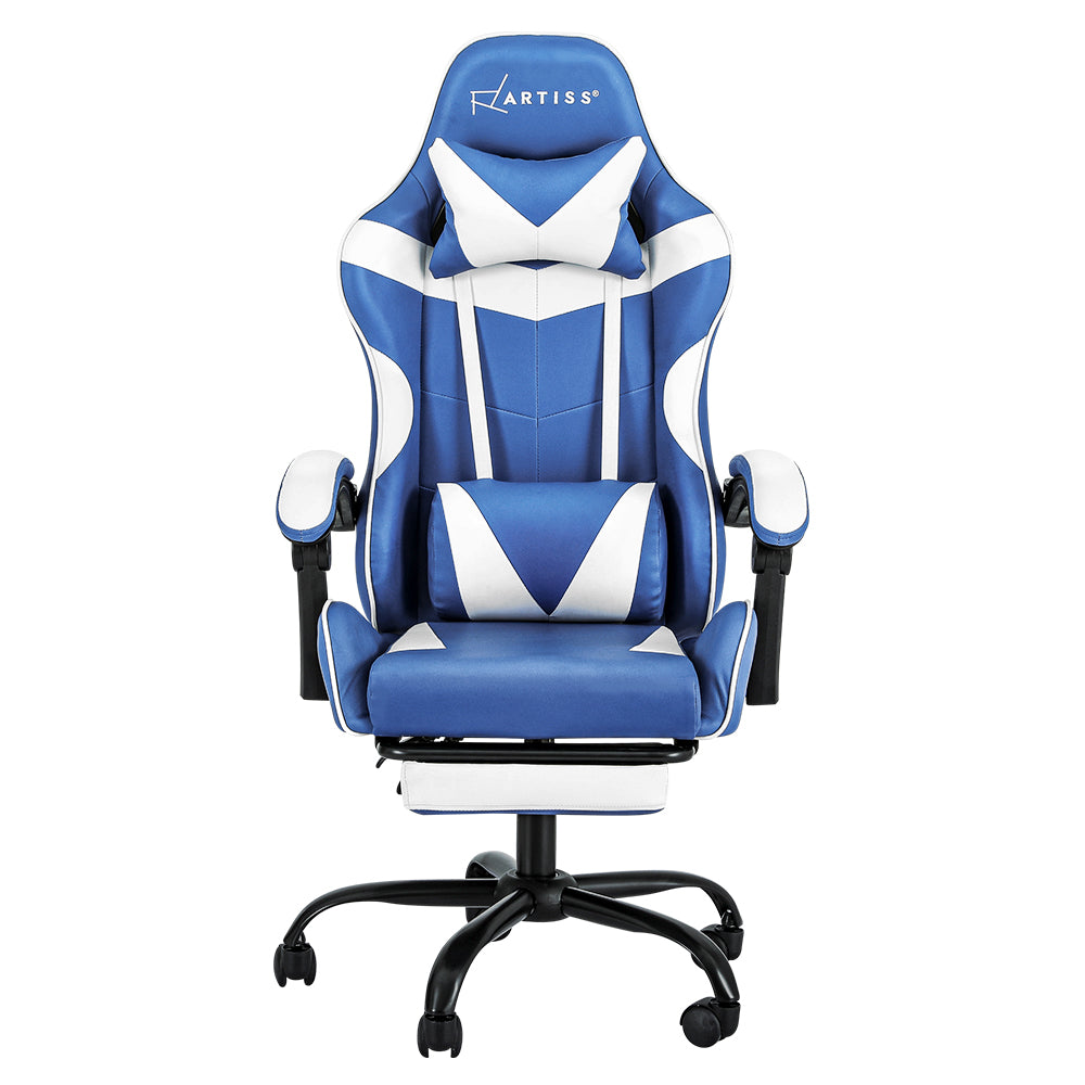 Artiss Gaming Office Chair Executive Computer Leather Chairs Footrest Blue White