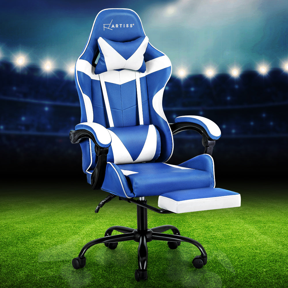 Artiss Gaming Office Chair Executive Computer Leather Chairs Footrest Blue White