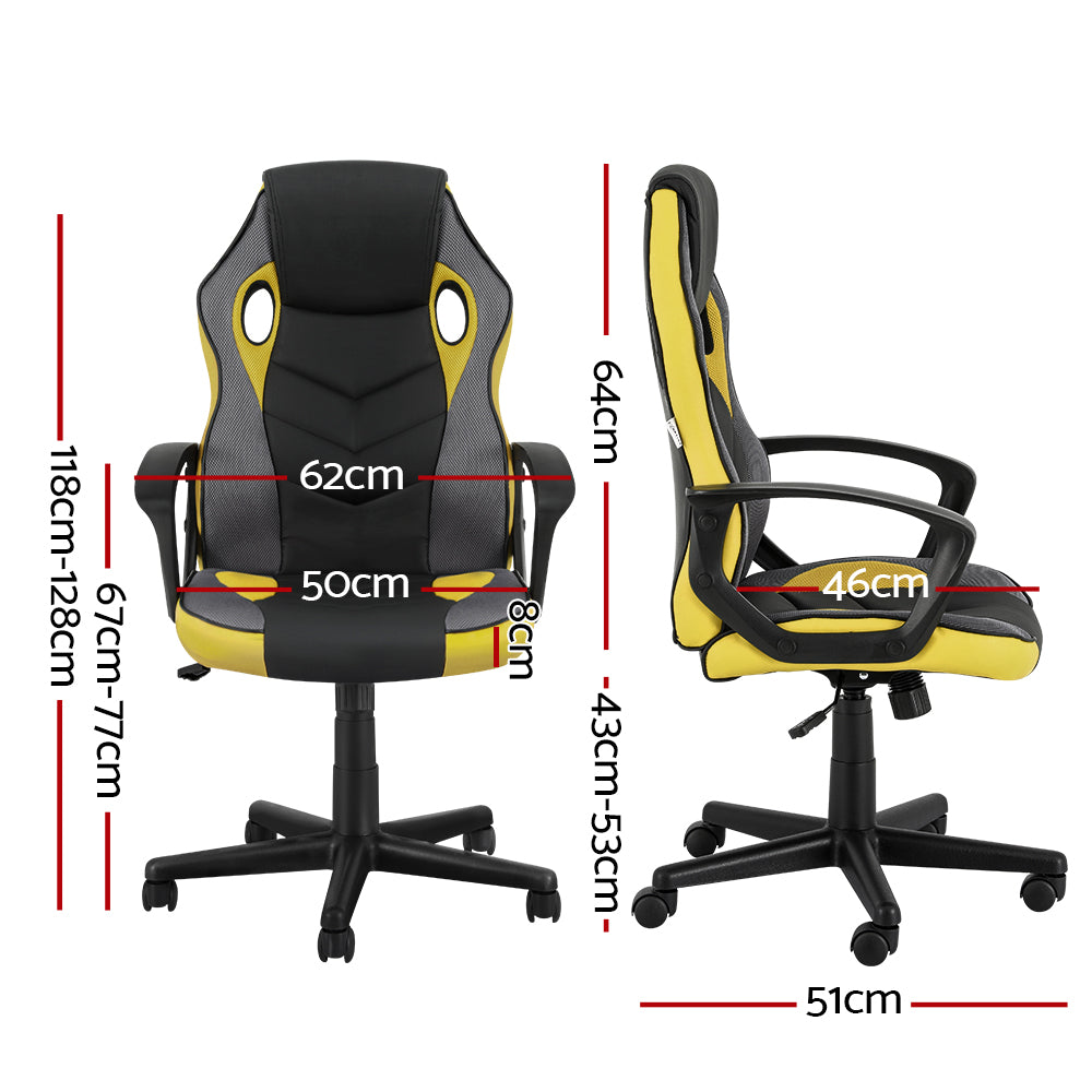 Artiss Gaming Office Chair Computer Executive Racing Chairs High Back Yellow-1
