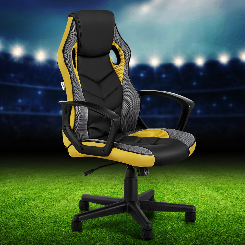 Artiss Gaming Office Chair Computer Executive Racing Chairs High Back Yellow-4