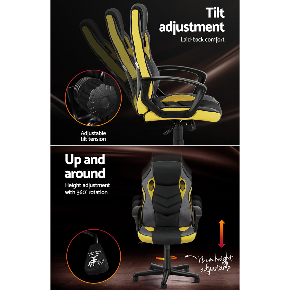 Artiss Gaming Office Chair Computer Executive Racing Chairs High Back Yellow-5