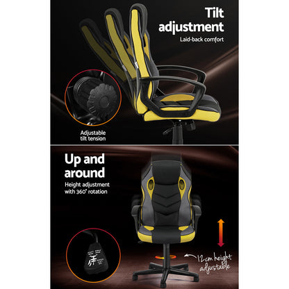 Artiss Gaming Office Chair Computer Executive Racing Chairs High Back Yellow-5