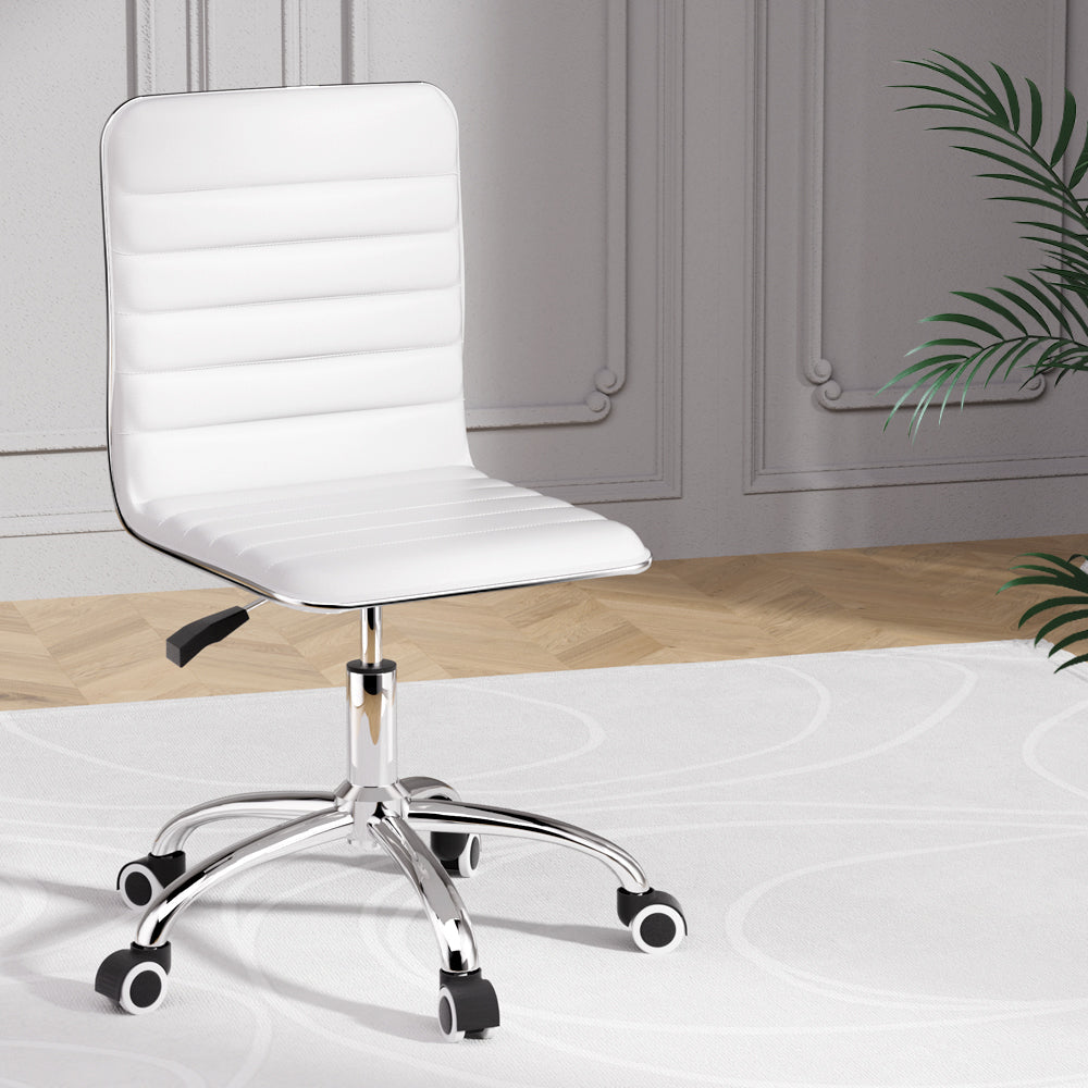 Artiss Office Chair Computer Desk Gaming Chairs PU Leather Low Back White-4