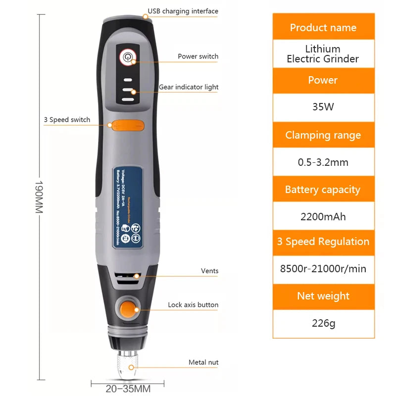 35W Cordless 3-Speed Mini Drill