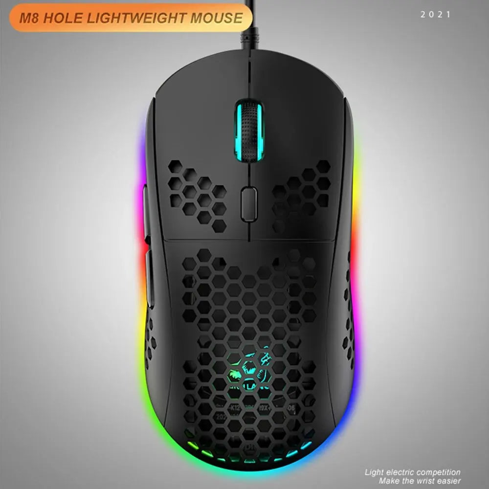 Medium RGB Gaming Mouse – 6400 DPI Lightweight Honeycomb