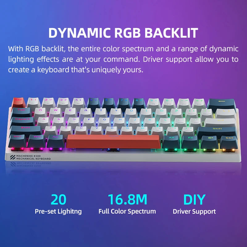 Machenike K500-B61 Mini Mechanical Keybaord 60% Form Factor 61Keys Gaming Keybaord Wired Full Key Hot-Swappable RGB Backlit