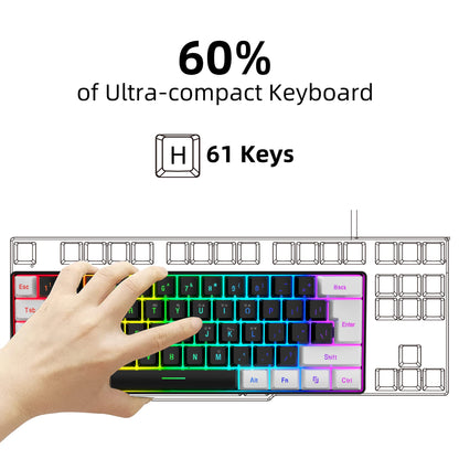 Wired RGB Gaming Keyboard and Mouse Combo – 61 Key White &amp; Black Backlit Set for Gamers, Perfect for PUBG &amp; Esports