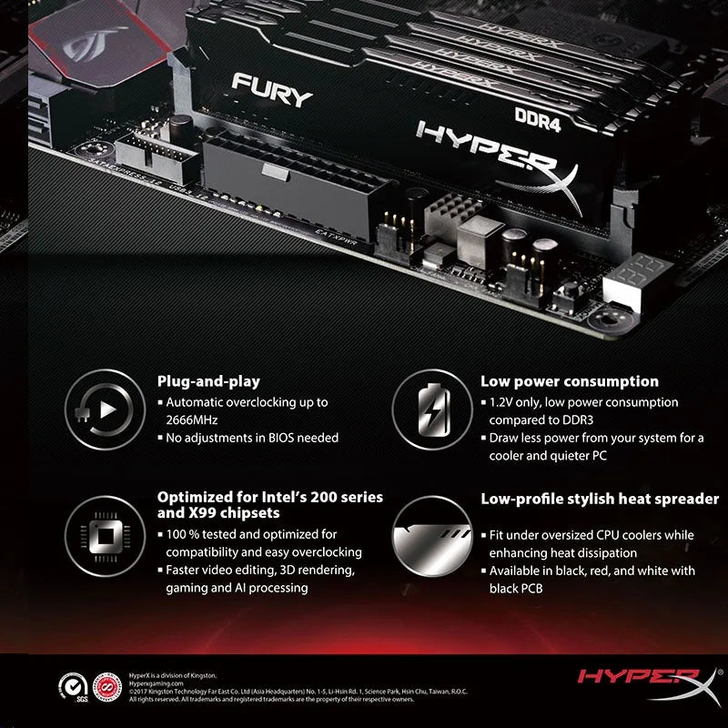 HyperX Fury Memoria DDR4 8GB 16GB 32GB RAM 3600MHz 3200MHz 2666MHz 2400MHz 2133MHz Desktop RAM 1.2V DIMM PC-21300 25600