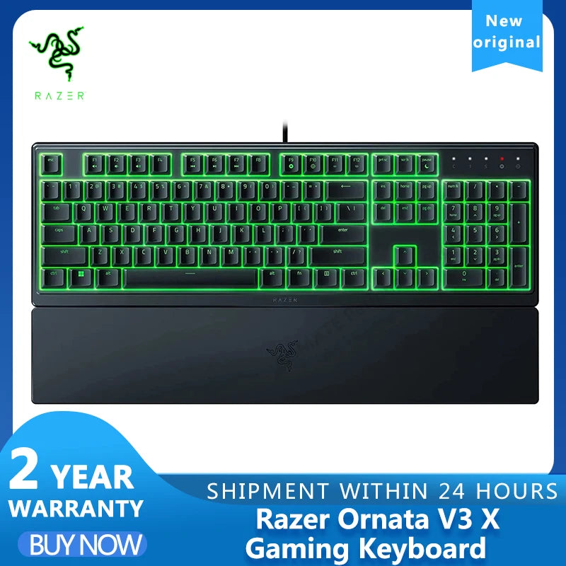 Razer Ornata V3 X Gaming Keyboard:Low-Profile Keys - Silent Membrane Switches Chroma RGB Lighting Ergonomic Wrist Rest
