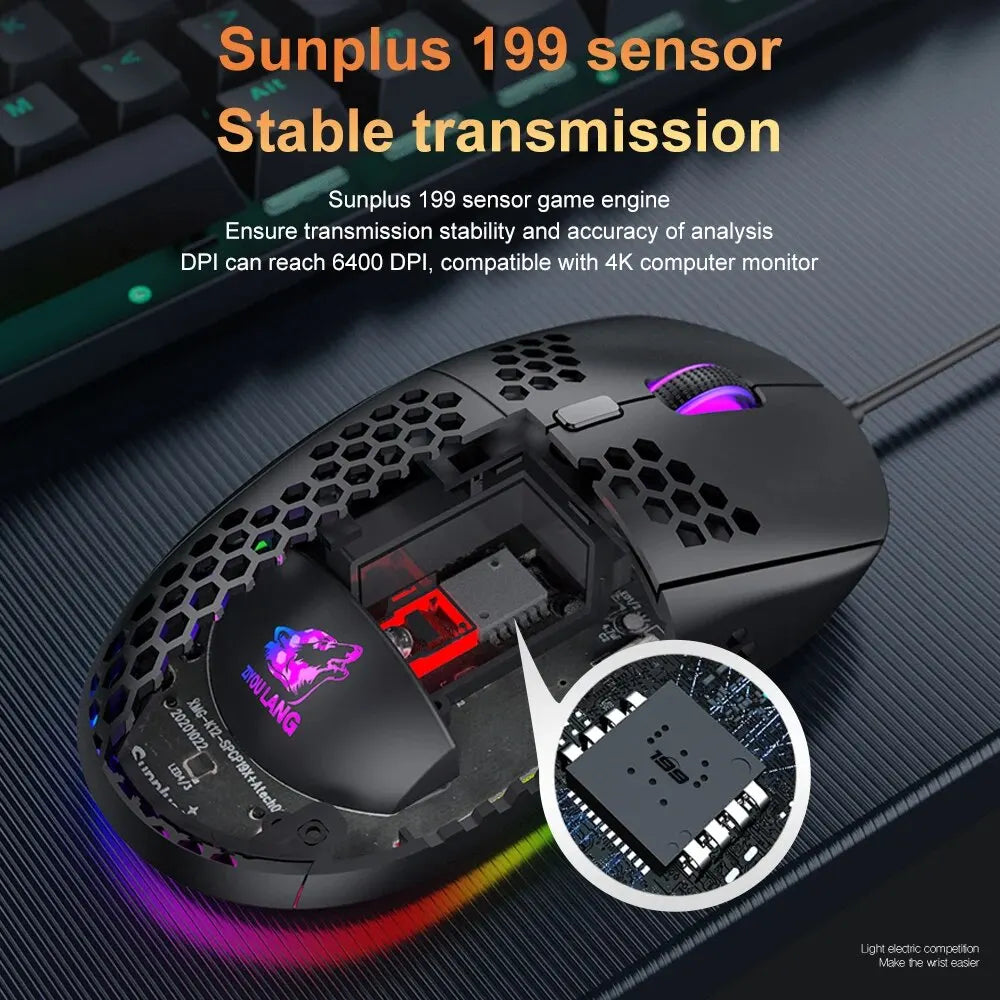 Medium RGB Gaming Mouse – 6400 DPI Lightweight Honeycomb