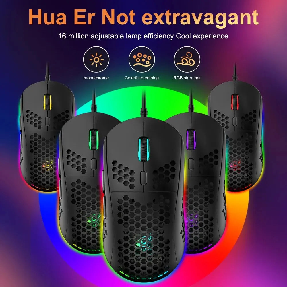 Medium RGB Gaming Mouse – 6400 DPI Lightweight Honeycomb