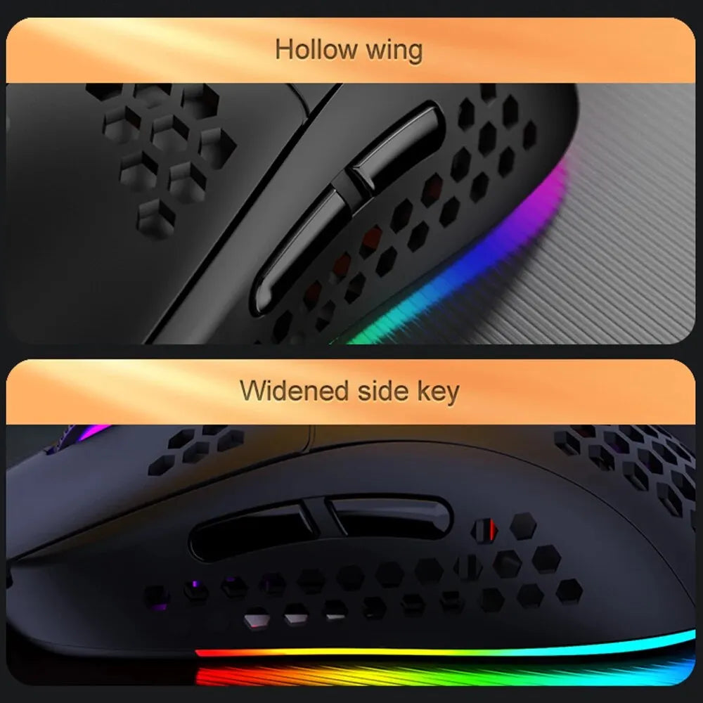 Medium RGB Gaming Mouse – 6400 DPI Lightweight Honeycomb