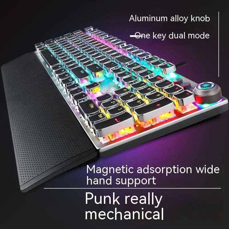 AULA F2088 Mechanical Gamer Keyboard Punk Keycap Retro 104Keys Multimedia Knob RGB Backlit Wired Anti-ghosting Gaming Keyboard