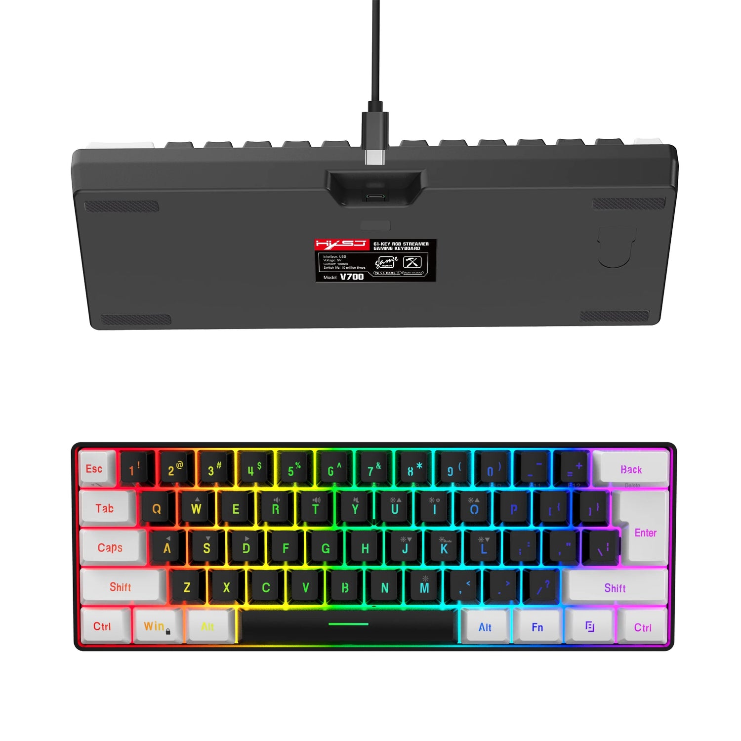 Wired RGB Gaming Keyboard and Mouse Combo – 61 Key White &amp; Black Backlit Set for Gamers, Perfect for PUBG &amp; Esports