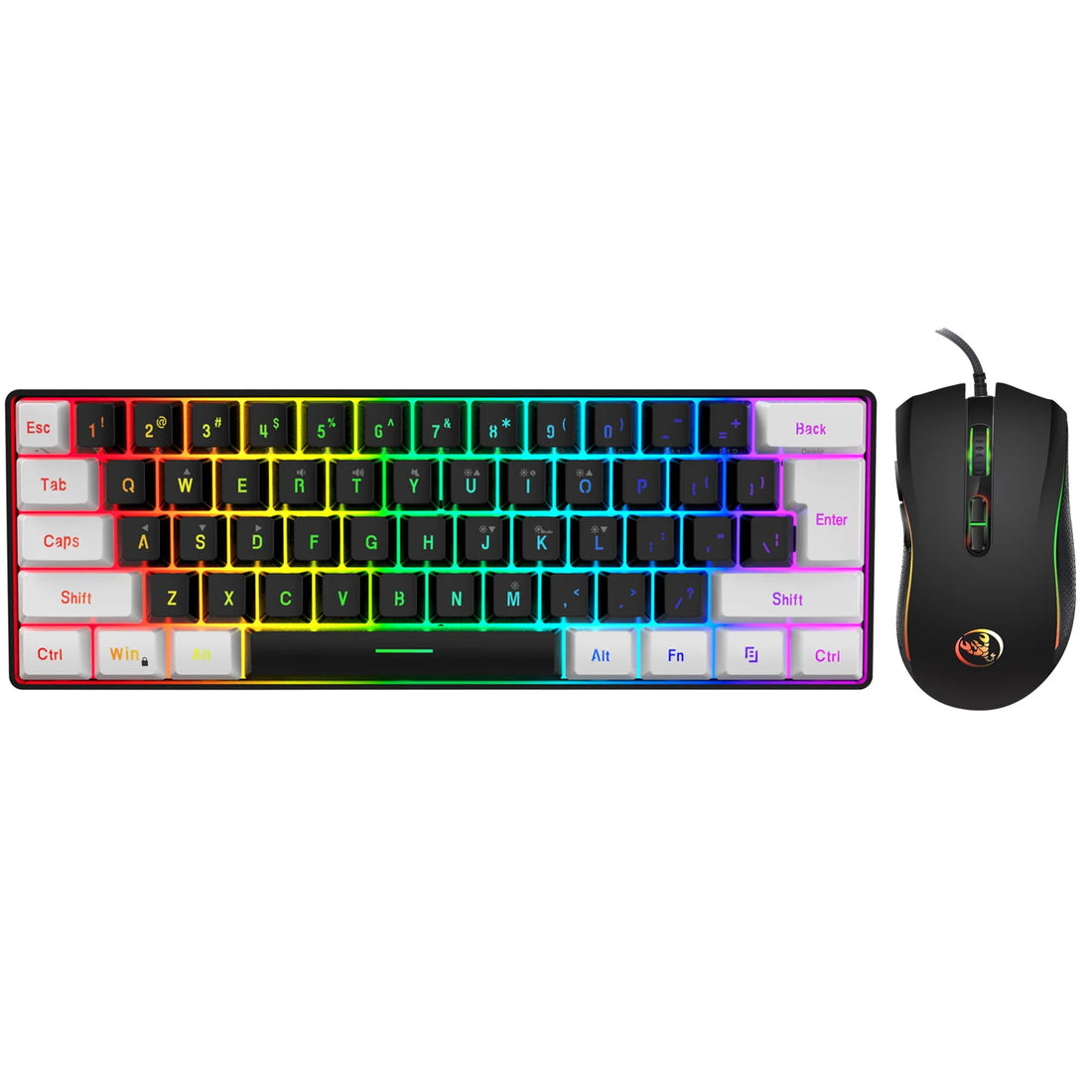 Wired RGB Gaming Keyboard and Mouse Combo – 61 Key White &amp; Black Backlit Set for Gamers, Perfect for PUBG &amp; Esports