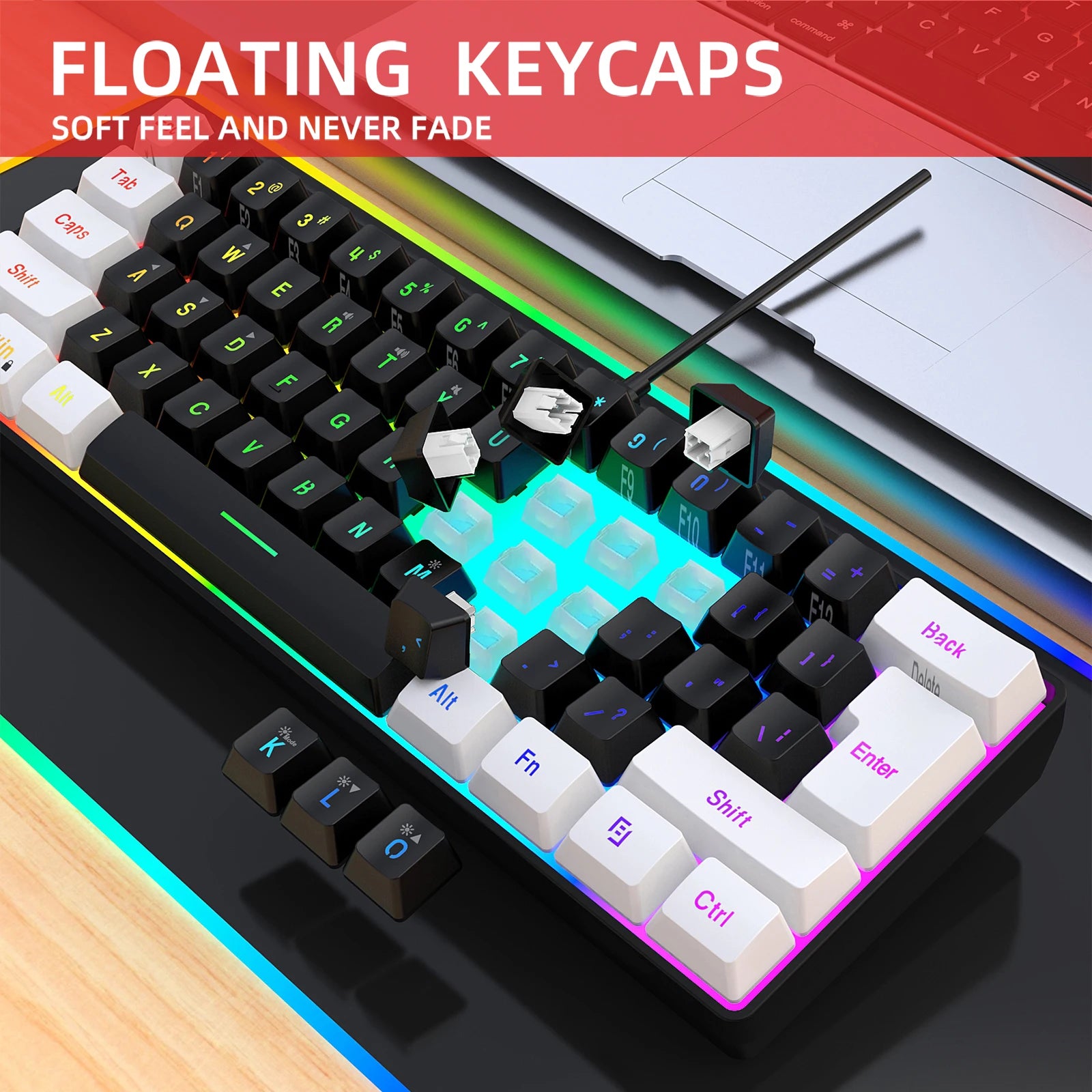 Wired RGB Gaming Keyboard and Mouse Combo – 61 Key White &amp; Black Backlit Set for Gamers, Perfect for PUBG &amp; Esports