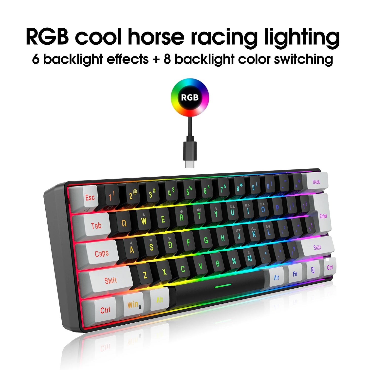 Wired RGB Gaming Keyboard and Mouse Combo – 61 Key White &amp; Black Backlit Set for Gamers, Perfect for PUBG &amp; Esports