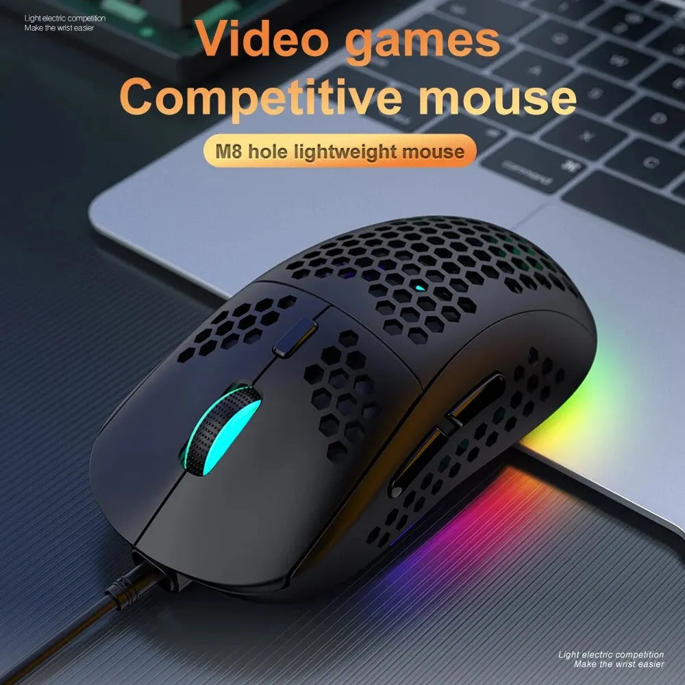 Medium RGB Gaming Mouse – 6400 DPI Lightweight Honeycomb