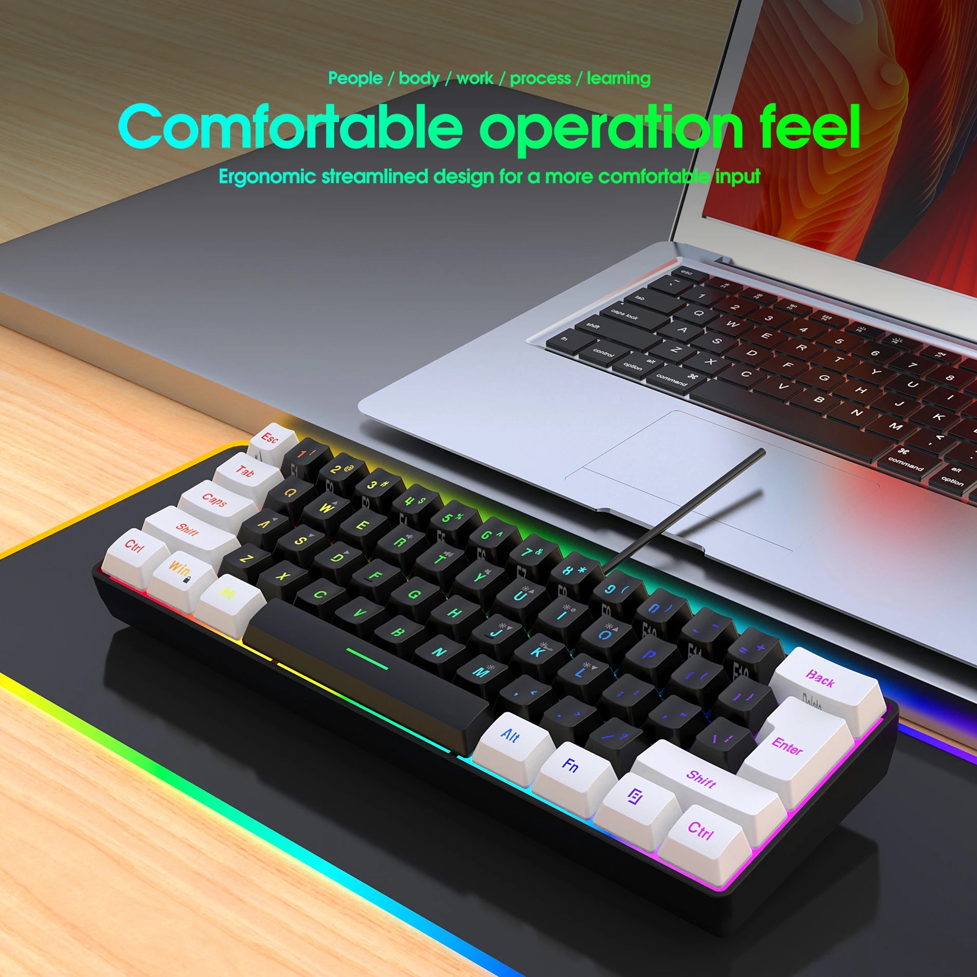 Wired RGB Gaming Keyboard and Mouse Combo – 61 Key White &amp; Black Backlit Set for Gamers, Perfect for PUBG &amp; Esports