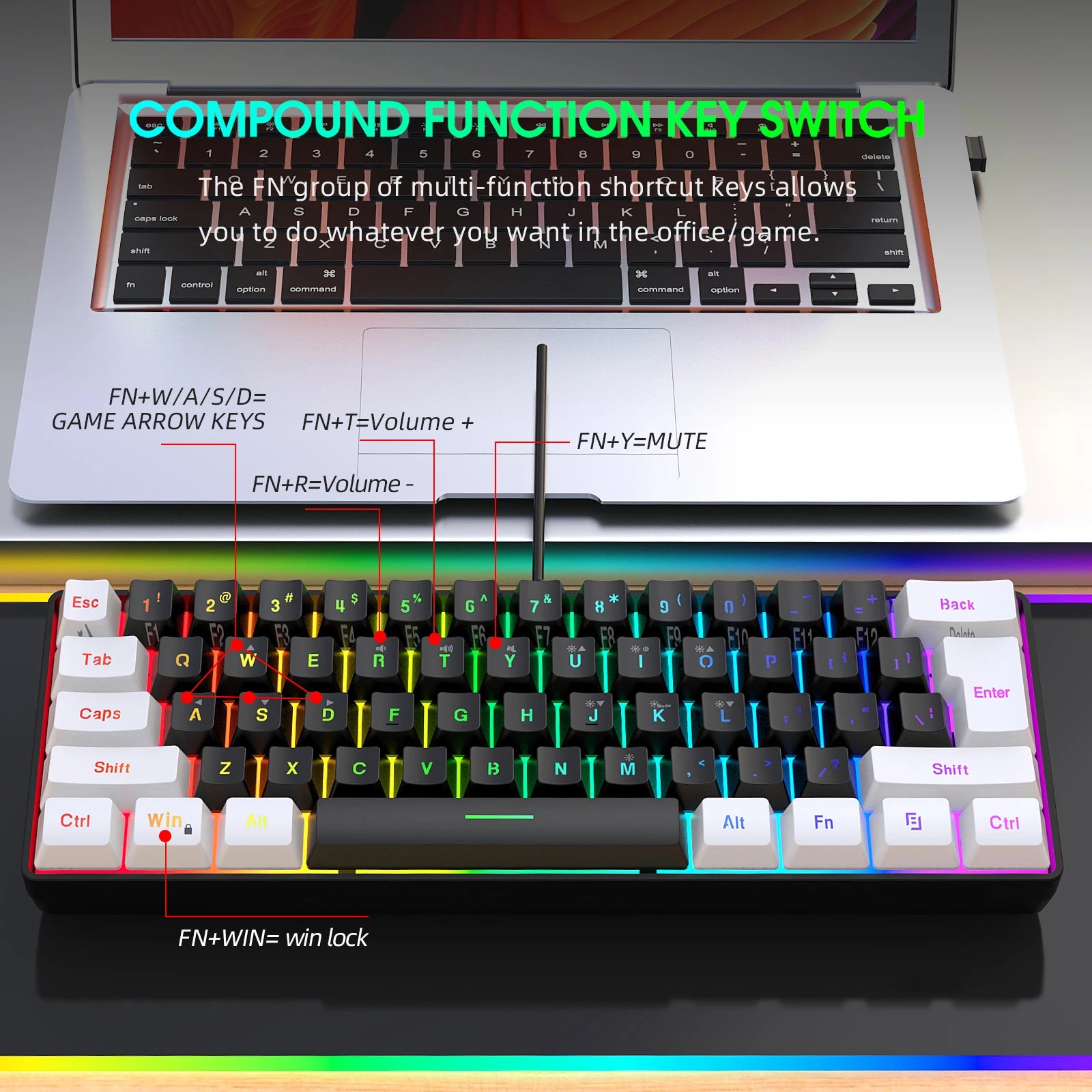 Wired RGB Gaming Keyboard and Mouse Combo – 61 Key White &amp; Black Backlit Set for Gamers, Perfect for PUBG &amp; Esports