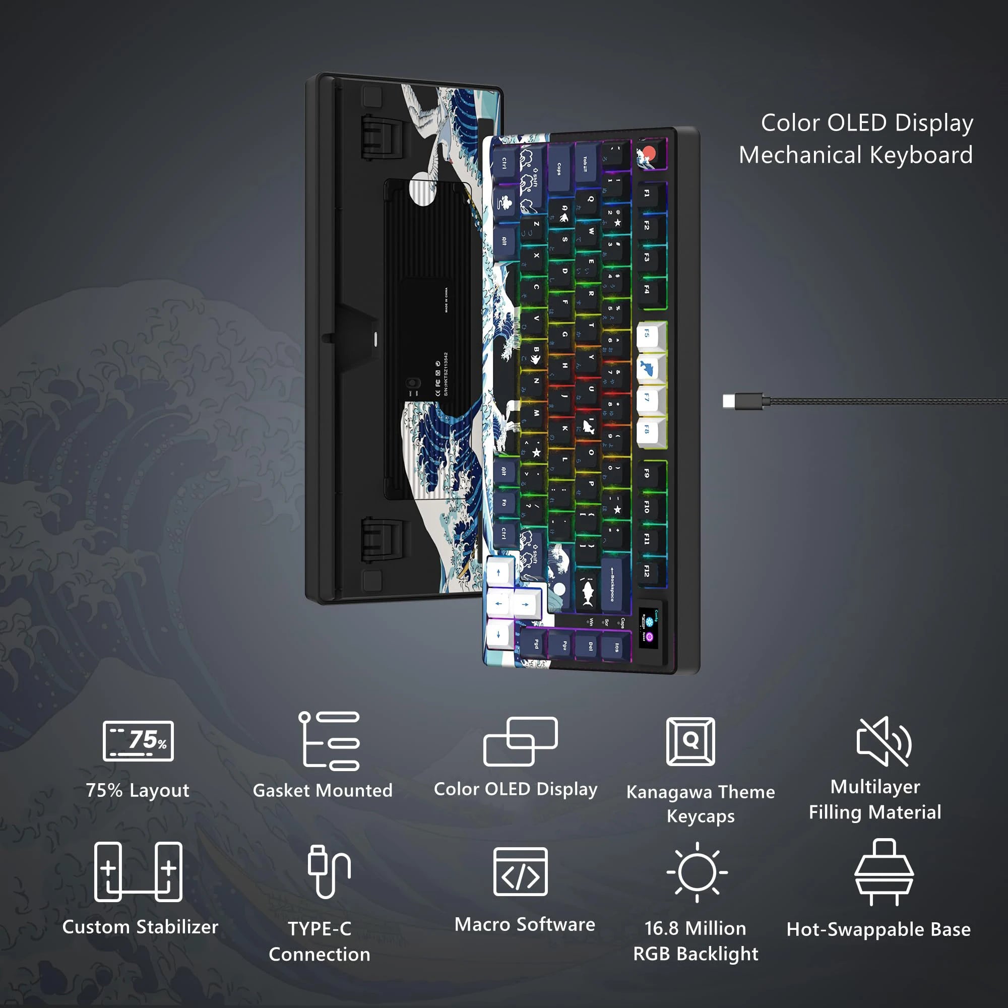 Hot-Swappable RGB Mechanical Gaming Keyboard with OLED Display