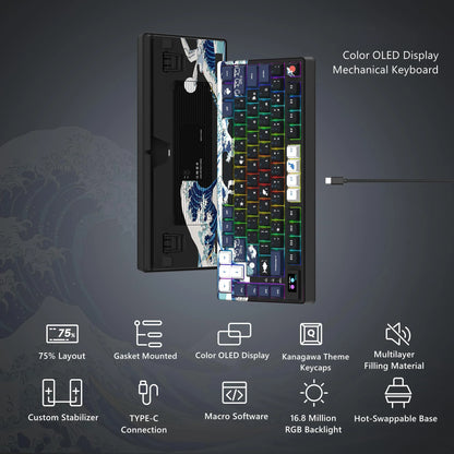 Hot-Swappable RGB Mechanical Gaming Keyboard with OLED Display