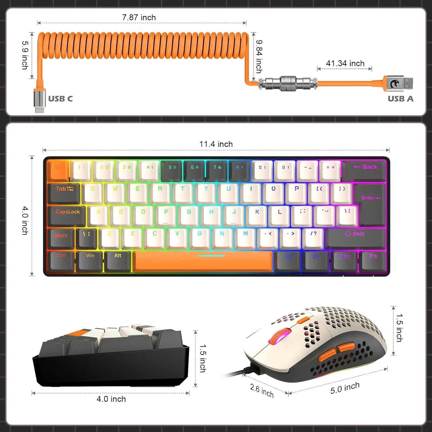 ATTACK SHARK T60 RGB Gaming Mechanical Keyboard and 6400DPI Mouse Combos + Coiled USB C Cable for PC MAC PS5 XBox