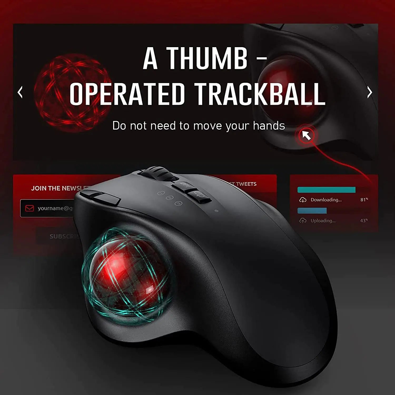 Wireless Ergonomic Trackball Mouse - Rechargeable with Adjustable DPI