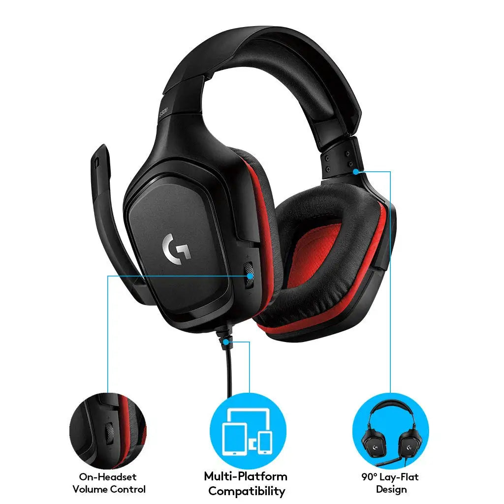 Logitech G331 Wired Over Ear Gaming Headphones + Microphone