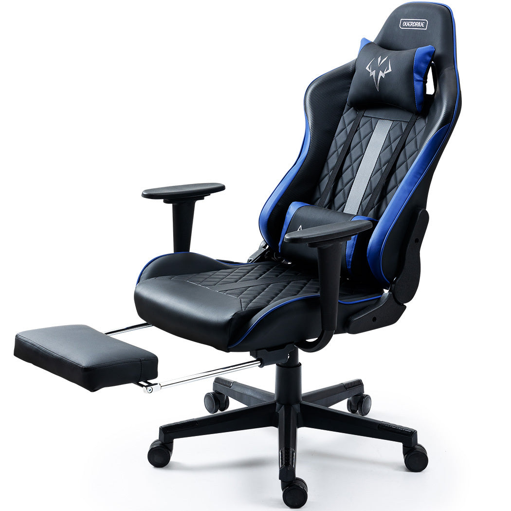 OVERDRIVE Apex Series Reclining Gaming Ergonomic Gaming Chair with Footrest, Black and Blue