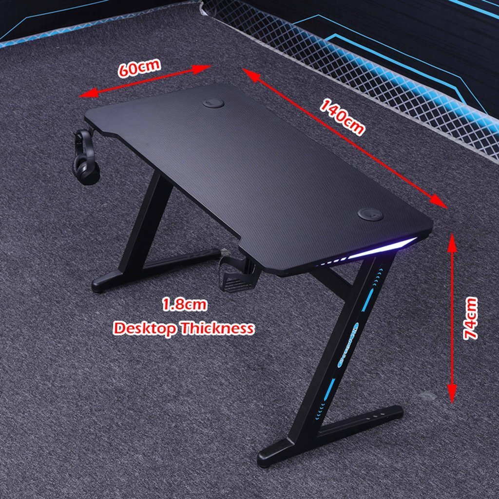 120cm RGB Gaming Desk - Black with Red Trim