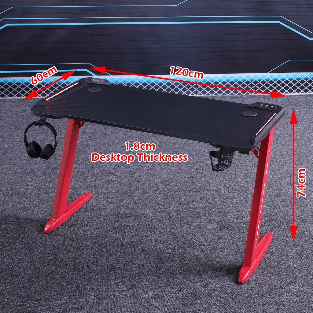 120cm RGB Gaming Desk - Black with Red Trim