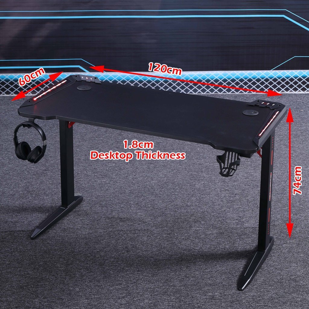 140cm RGB Gaming Desk - Black with Red Trim