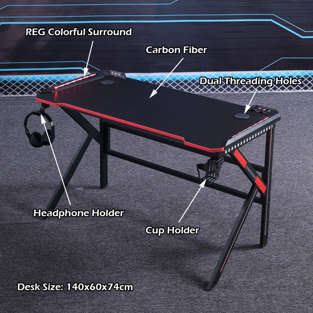 Gaming Desk - K-Shaped Legs Black 140cm