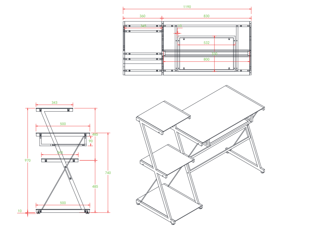 YES4HOMES Metal and Tempered Glass Computer Desk Laptop Writing Desk Gaming Table with Storage Shelves