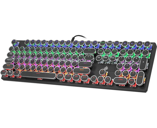 Mechanical Gaming Keyboard Typewriter RGB Backlit Keyboard 108 Retro round Keycaps Wired Mechanical Keyboard Blue Switch for Desktop Computer